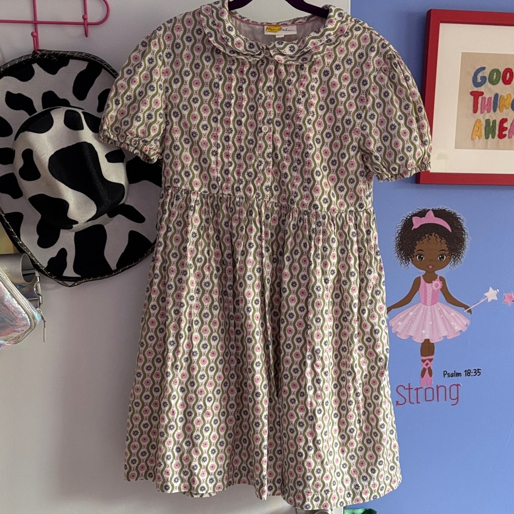 Mini Boden Kids Dress with Pink and Green Floral, EUC SZ 8-9 - Picture 1 of 4